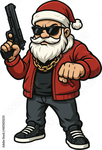 Santa Claus dressed as a gangster with cool attitude in urban street style