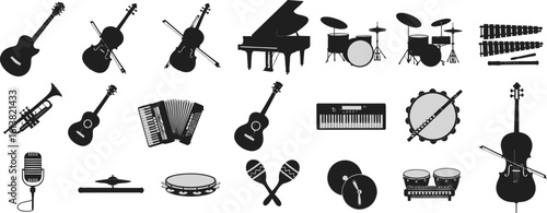 Music Instrument Icons Silhouette Set