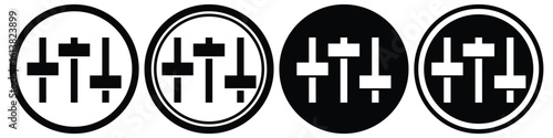 Black and White Slider Icons Set – Settings and Control Panel Symbols in Circular UI Design

