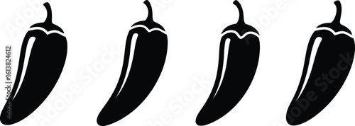 Jalapeno Pepper Silhouette Icon Vector Set - Spicy Chili Vegetable