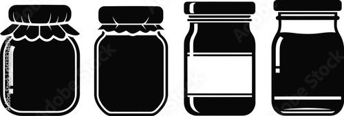 Jam Jar Silhouette Icon Vector Set - Sweet Preserve Container