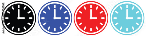 Flat Timekeeping Icon Collection – 24-Hour Clock, Hourglass, and Digital Watch Designs