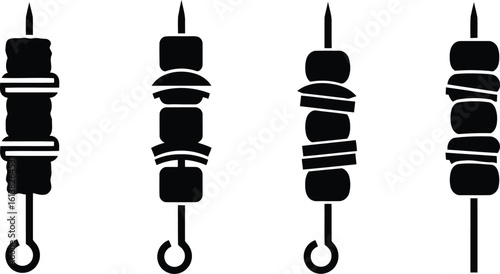 Kebab Skewer Silhouette Icon Vector Set - Grilling Food Utensil