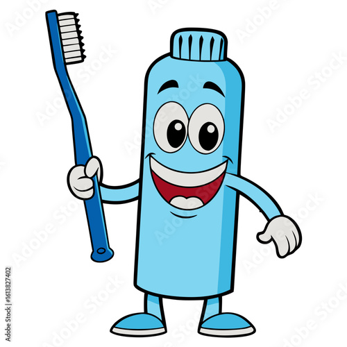 Happy Toothbrush Character with Toothpaste – Cute Dental Cartoon PNG for Kids and Hygiene Projects