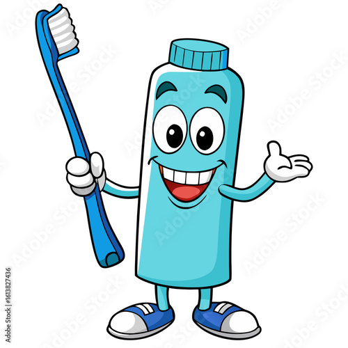 Happy Toothbrush Character with Toothpaste – Cute Dental Cartoon PNG for Kids and Hygiene Projects