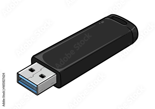 Black USB Flash Drive Illustration – Portable Storage Device Icon, Modern Memory Stick Drawing, Digital Data Transfer Graphic for Tech, Files & Backup Concepts

