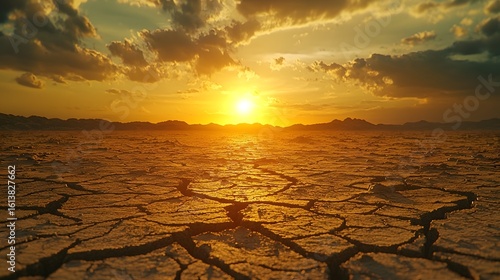 Cracked and Desolate Barren Landscape Under Harsh Sun Depicts Fragility of Life on a Parched Planet