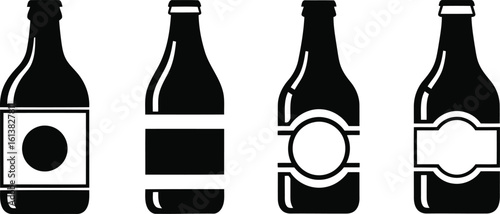 Kombucha Bottle Silhouette Icon Vector Set - Fermented Drink Container