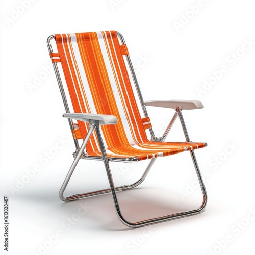 A colorful striped orange chair. A beach chair with orange and white stripes is perfect for outdoor relaxing