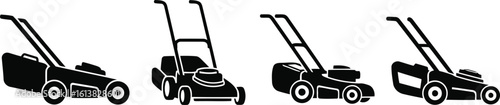 Lawnmower Handle Silhouette Icon Vector Set - Garden Machine Grip