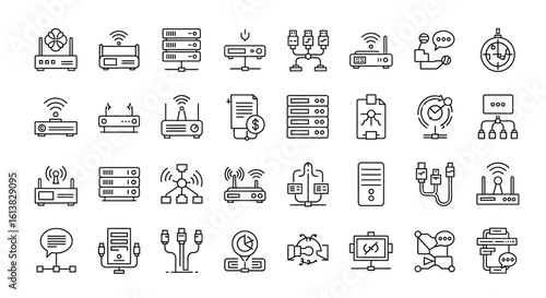 Various network and server icons displayed on a white background grid