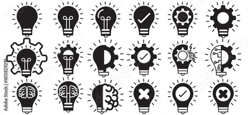 Flat Light Bulb and Idea Icons – Vector Symbol Collection
