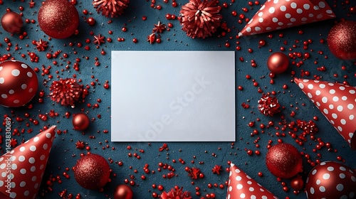 Festive red party deco ns with blank card for holiday celeb n