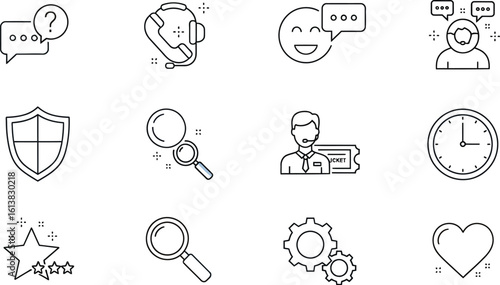 Collection of customer service and support related icons on white background