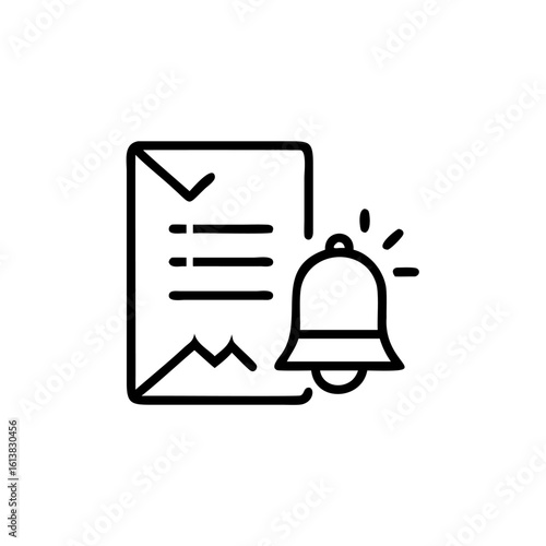 Outline icon a document with checkmark notification bell paper alert
