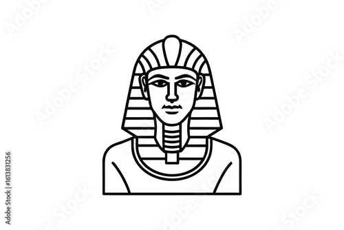 Egyptian Pharaoh Tutankhamun Bust Wearing Nemes Headdress Ancient Ruler Black and White Line Art Silhouette black