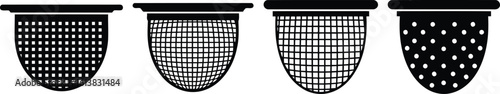 Mesh Strainer Silhouette Icon Vector Set - Essential Kitchen Tool