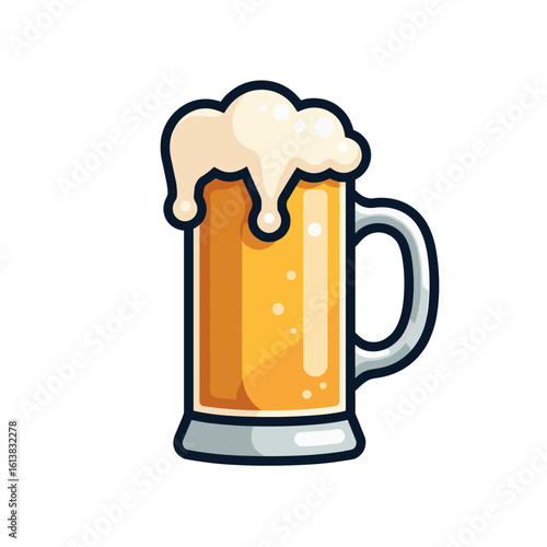 Frothy beer mug in a vibrant, cartoonish style on a light background

