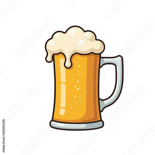Chilled beer mug with creamy foam in a playful, colorful style on a light background

