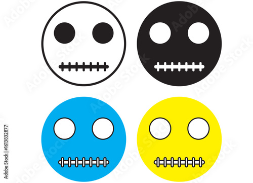 Minimalist CMYK Skull Faces with Zipper Mouths – Pop Art Style Icons