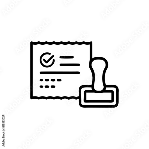 Outline icon a stamped purchase order with checkmark approval document