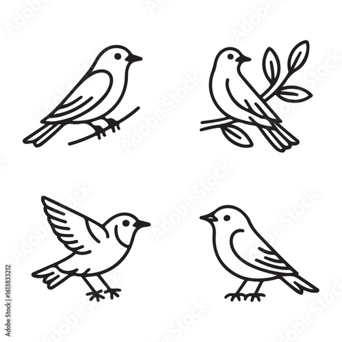 Wallpaper Mural Minimalist Bird Line Icons Set – Elegant Outline Sparrow Vector Collection Torontodigital.ca