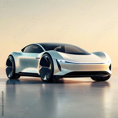 Futuristic electric car on a light background