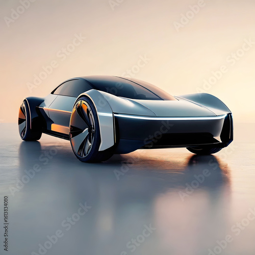 Futuristic electric car on a light background