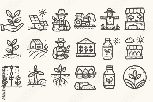 Sustainable Farming and Agriculture Icons A Hand-Drawn Vector Illustration