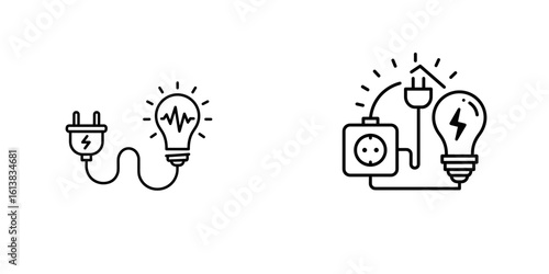 Energy usage icon illustration with plug and light bulb design for eco awareness