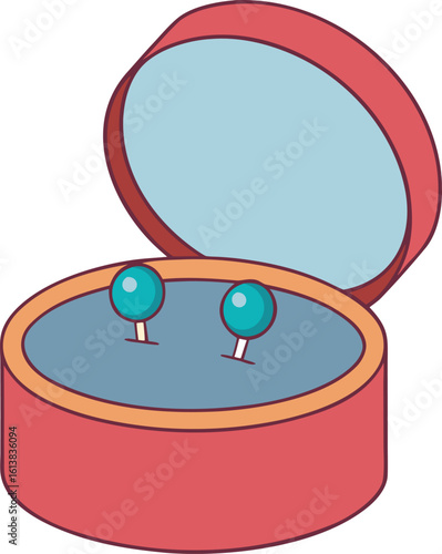 stud earrings in circular box vector illustration on transparent background