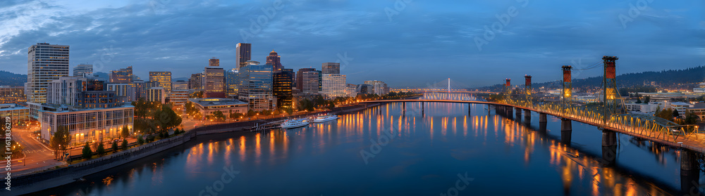 Naklejka premium Portland Oregon Downtown Skyline and Bridges
