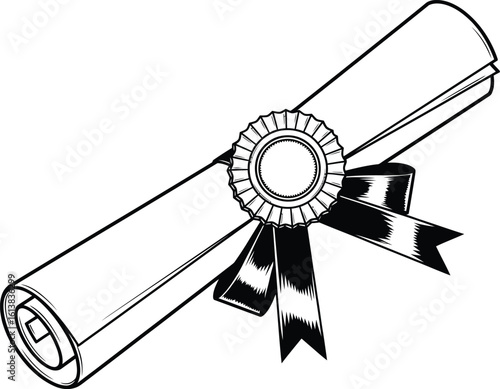 black and white diploma scroll with ribbon clip art preview