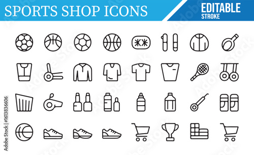 Collection of Sports Shop Icons for Retail, Shopping, and E-Commerce Projects