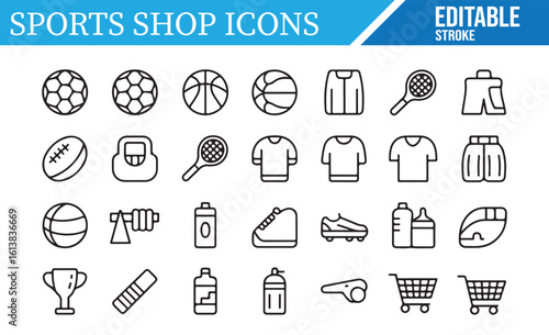 Vector Icons for Sports Equipment, Clothing, and Fitness Merchandise
