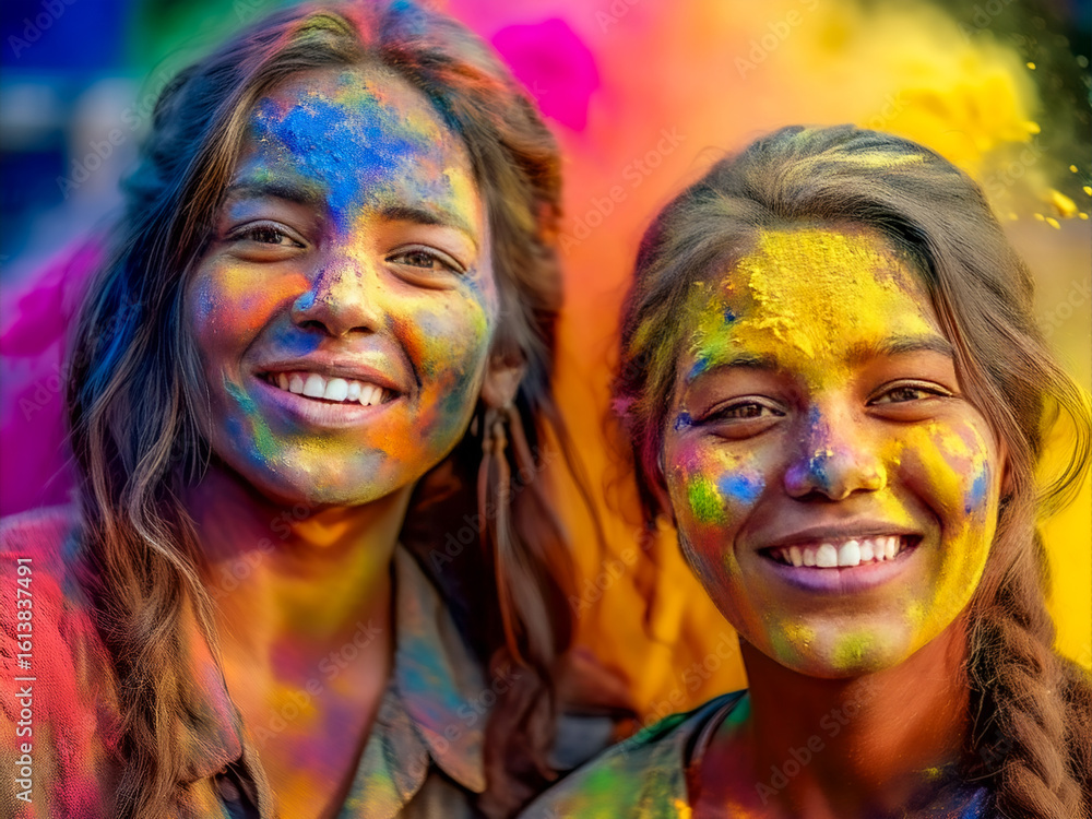portrait of two girls in Holi festival portrait of two girls in Holi festival