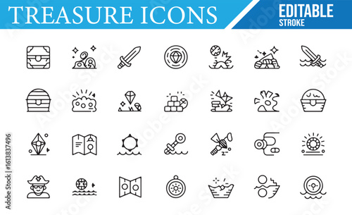 Treasure Chest, Sword, and Compass Icons for Mystery and Adventure Projects