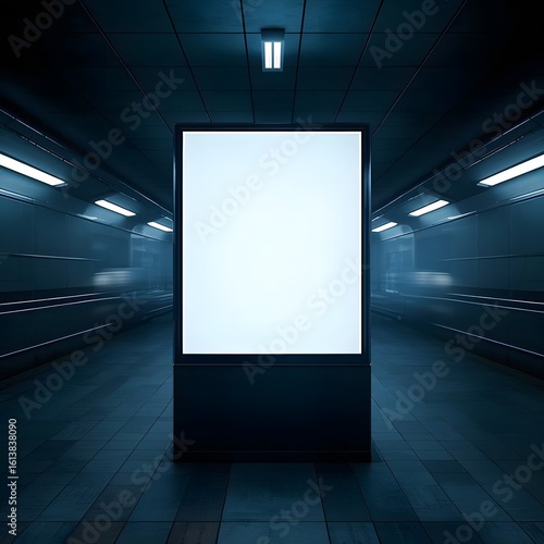 Empty Blank Billboard in a Modern Underground Tunnel