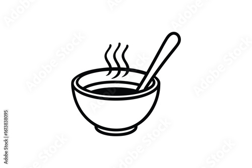Steaming Bowl of Soup with Spoon Simple and Clean Black and White Silhouette simple silhouette illustration