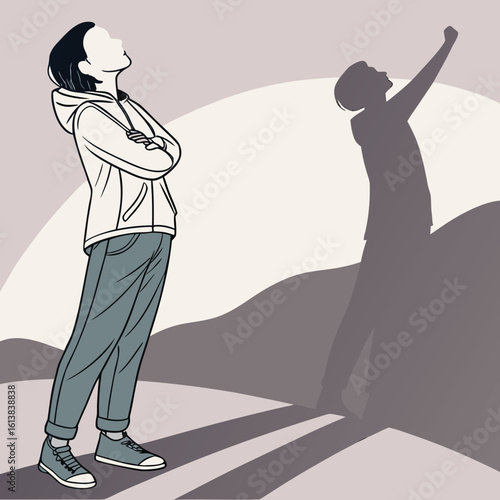 A person hugging their own shadow inner peace eps vector 