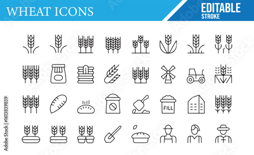 Wheat Farming and Agriculture Icon Collection in Editable Stroke