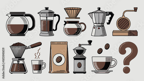Coffee making equipment and ingredients brewing french press