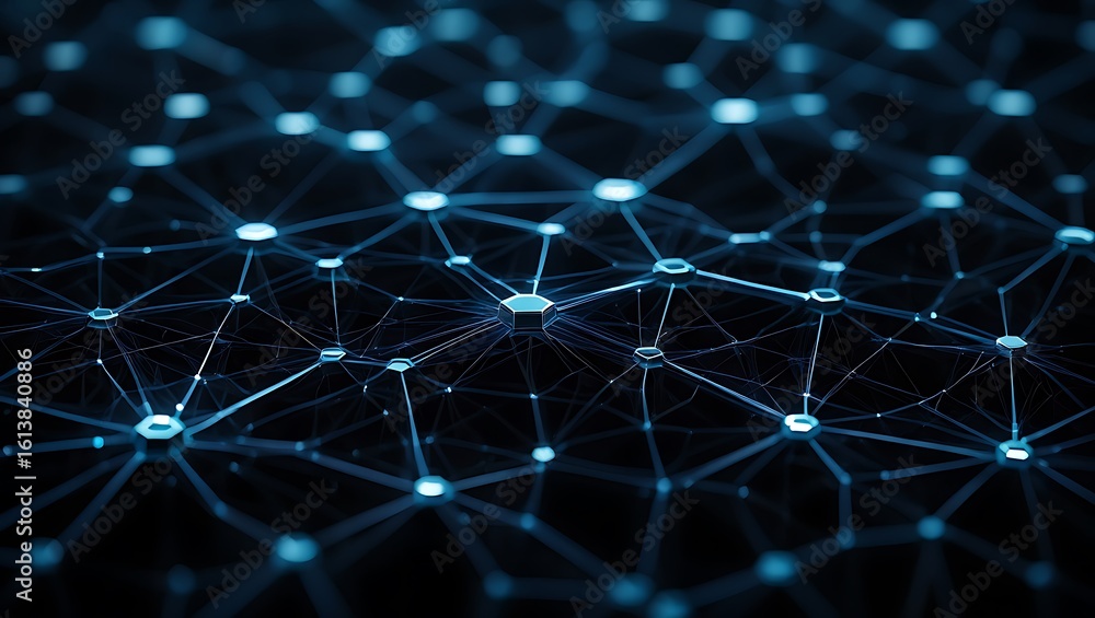 Obraz premium Abstract Technology Network Connection Background with Glowing Nodes and Lines for Data Transfer and Artificial Intelligence