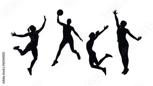 Women's Volleyball Players Noir Vector Silhouette Set - Dynamic Sport Poses