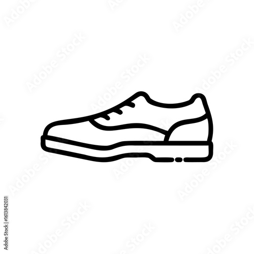 Outline a single oxford shoe with laces on footwear