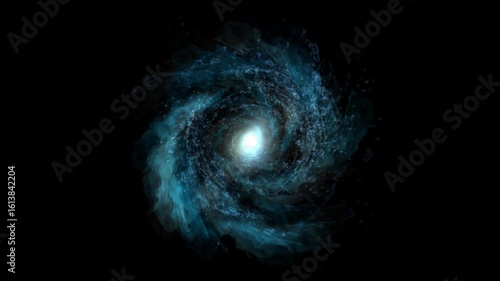 Spinning abstract blue energy vortex, magical portal on black background