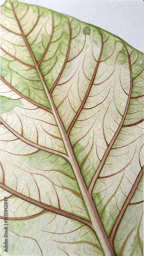 Green leaf veins watercolor macro brown