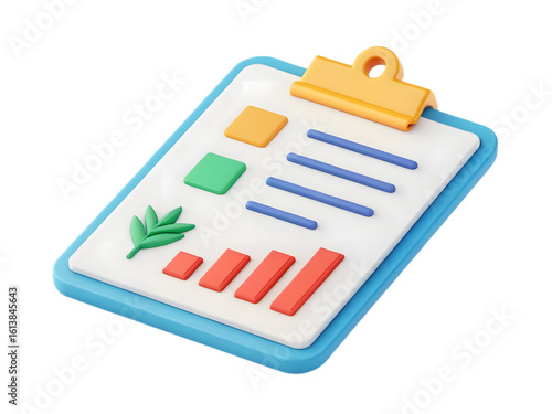 Colorful 3D Clipboard with Checklist and Progress Bars