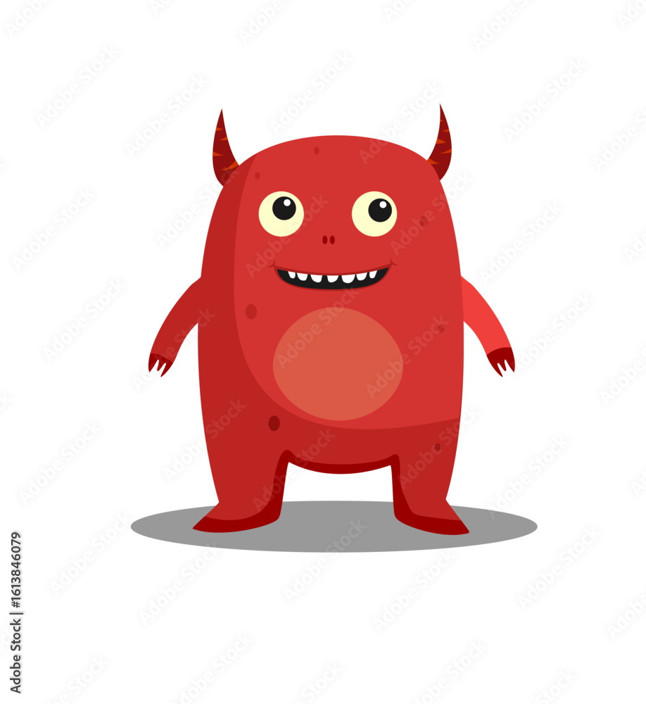 Fototapeta premium Cute red monster character, isolated on white background