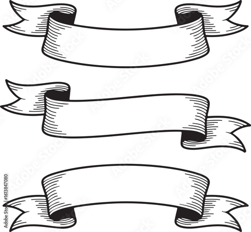 Engraved Ribbon Banner Vector Set for Labels, Badges, and Decorative Elements